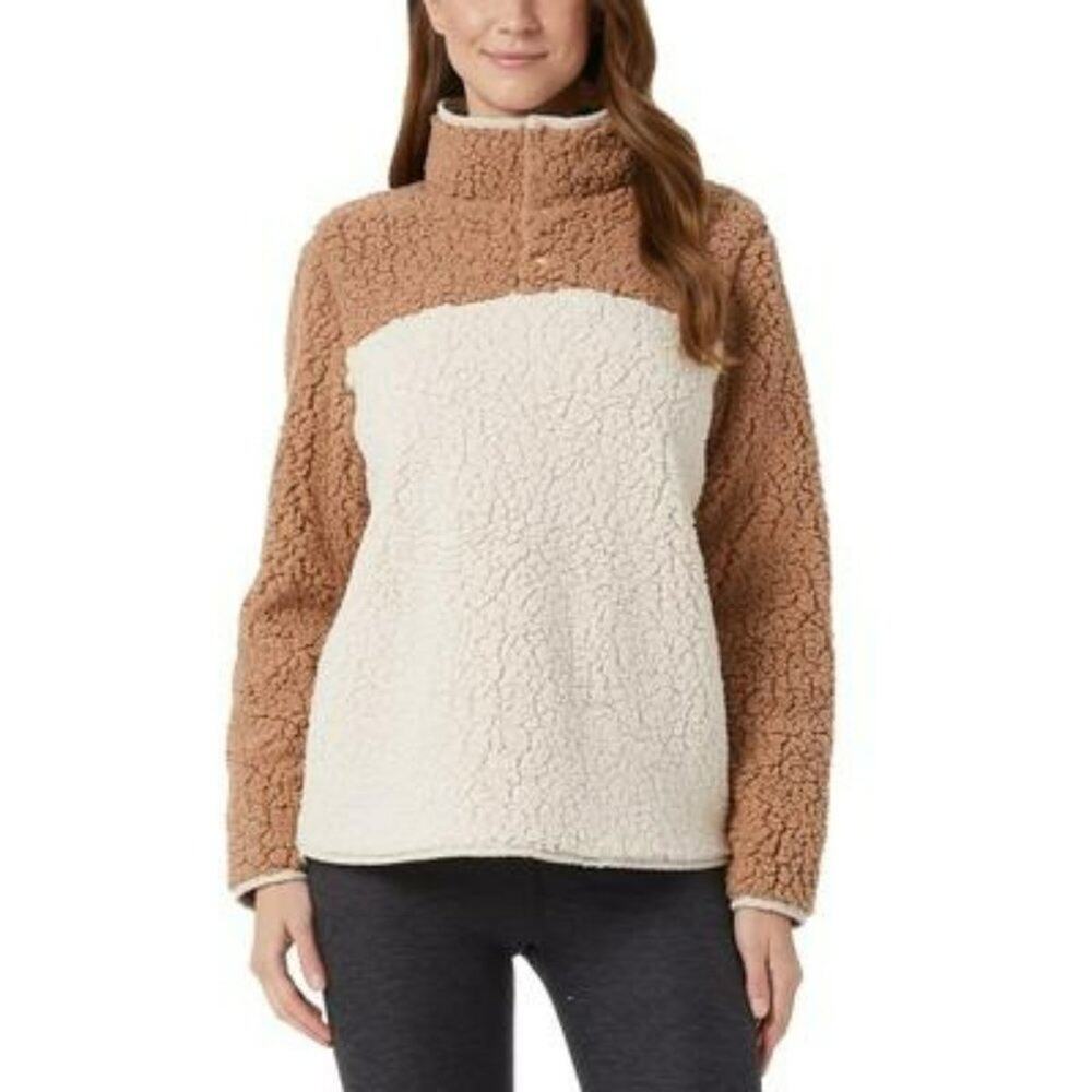 32 Degrees Sherpa Mock-Neck Sweatshirt - Golden Eye/Khaki XXL